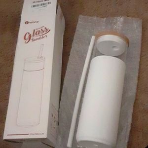 Tronco reusable glass tumbler water bottle 32oz white